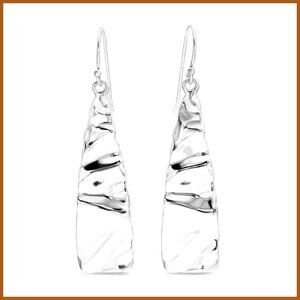 Sterling Silver Drop Earrings, Tapered Wrinkle Design, 1.6 Inch Length